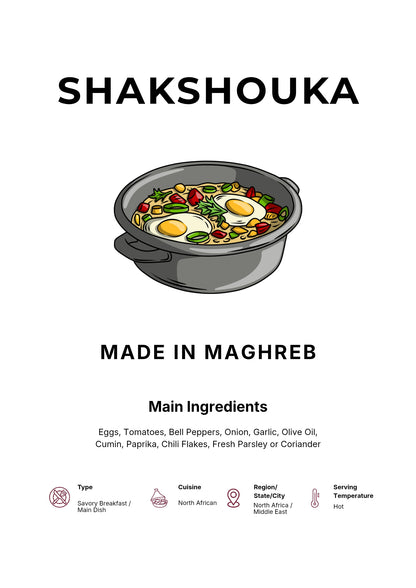 Shakshouka Art Print Modern Kitchen Wall Decor Gourmet Food Poster Made in Maghreb Illustration Foodie Gift North African Cuisine Art