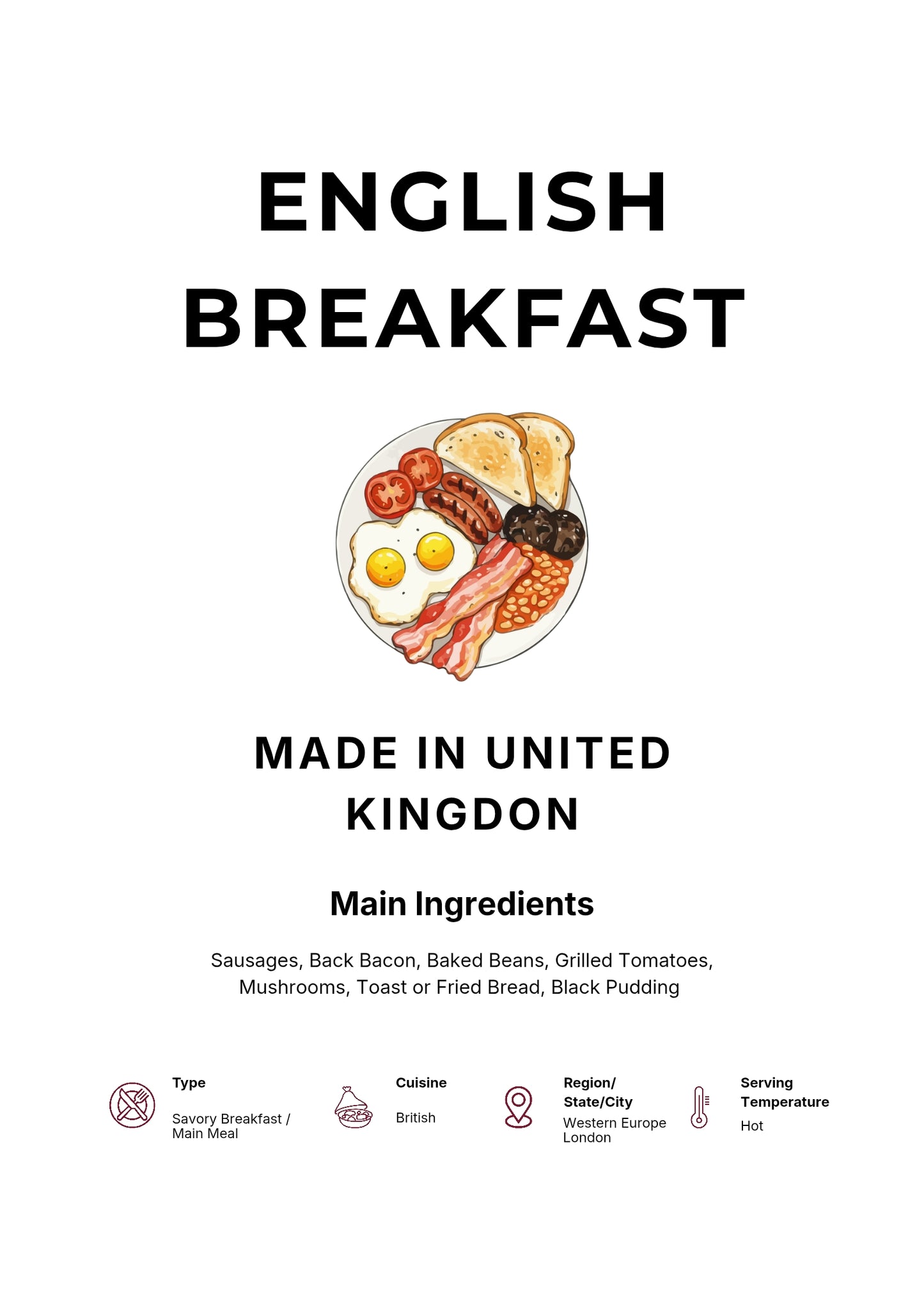 English Breakfast Art Print Modern Kitchen Wall Decor Gourmet Food Poster Made In UK Illustration Foodie Gift British Cuisine Art