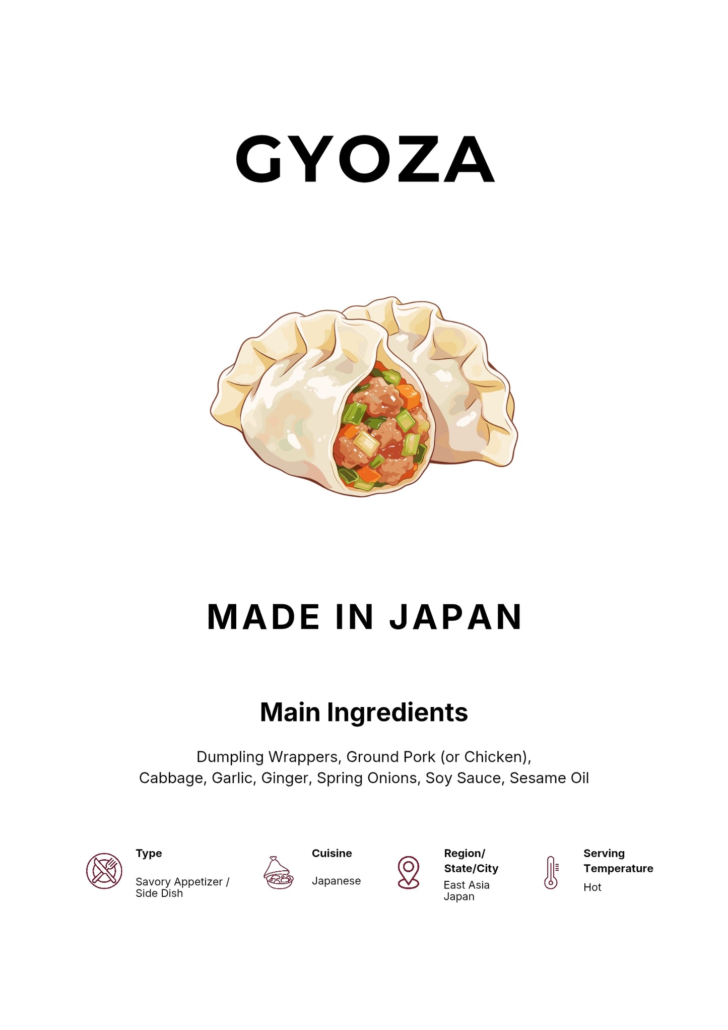 Gyoza Art Print Modern Kitchen Wall Decor Gourmet Food Poster Made in Japan Illustration Foodie Gift Japanese Cuisine Art Dumpling Poster