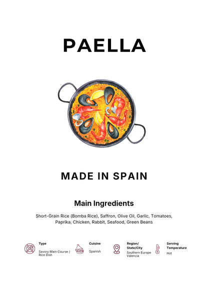 Paella Art Print Modern Kitchen Wall Decor Gourmet Food Poster Made in Spain Illustration Foodie Gift Spanish Cuisine Art Valencia Poster
