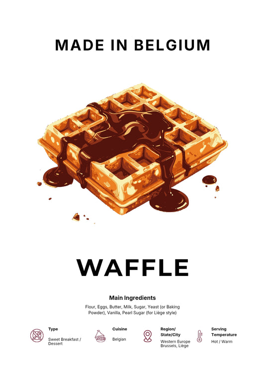 Waffle Art Print Modern Kitchen Wall Decor Gourmet Food Poster Made in Belgium Illustration Foodie Gift Belgian Cuisine Art Dessert Poster