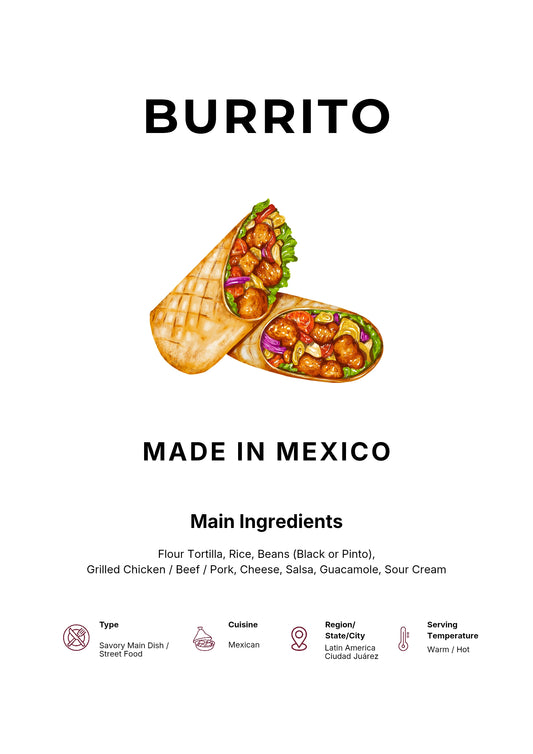 Burrito Art Print Modern Kitchen Wall Decor Gourmet Food Poster Made in Mexico Illustration Foodie Gift Mexican Art Street Food Poster