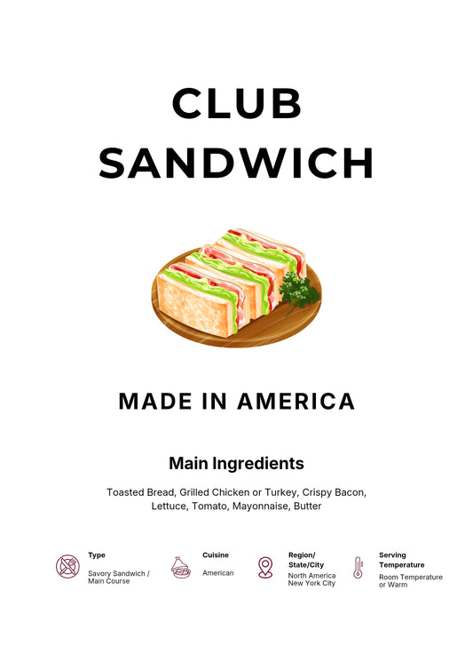 Club Sandwich Art Print Modern Kitchen Wall Decor Gourmet Food Poster Made in USA Illustration Foodie Gift American Cuisine Art City Poster