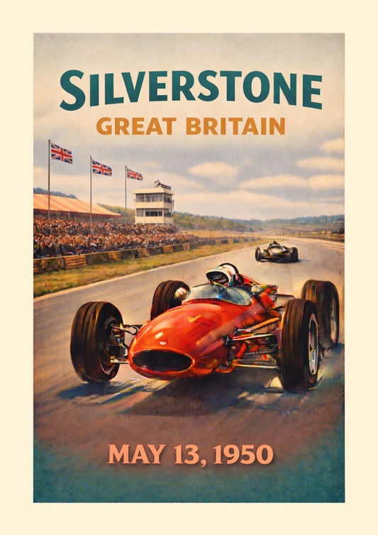 Silverstone Great Britain Art Print Vintage Racing Poster British Grand Prix Wall Decor F1 History Gift Classic Race Car, UK Motorsport