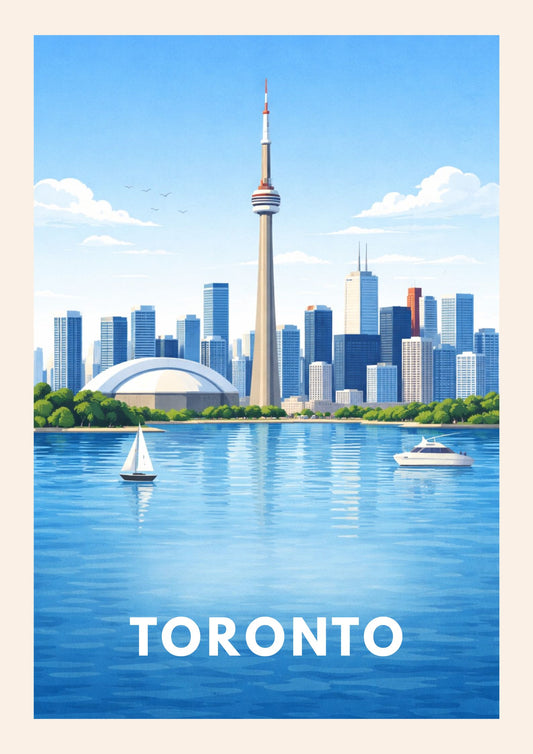 Toronto Canada Travel Poster CN Tower Art Print Modern Cityscape Wall Decor Ontario Skyline Illustration Wanderlust Gift
