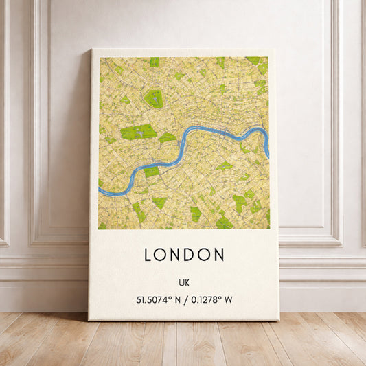 London UK Map Art Print Modern Minimalist City Map Poster Europe Wall Decor Travel Gift River Thames Art