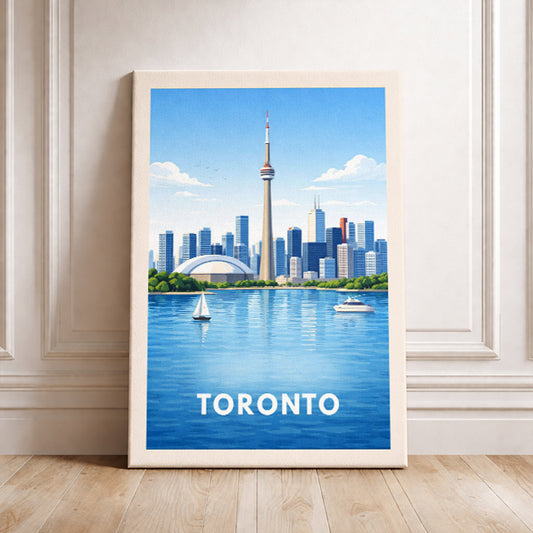 Toronto Canada Travel Poster CN Tower Art Print Modern Cityscape Wall Decor Ontario Skyline Illustration Wanderlust Gift