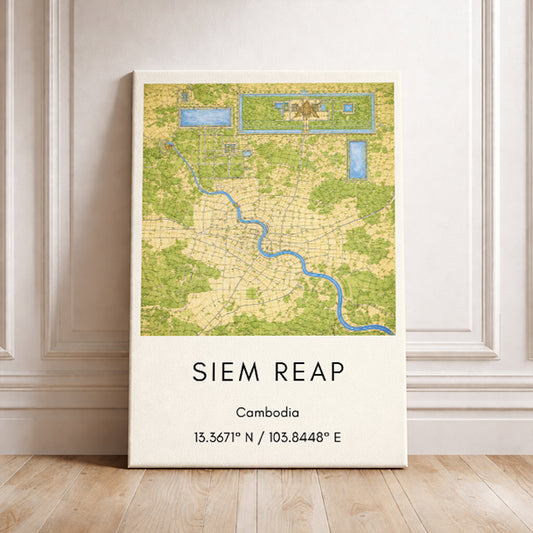 Siem Reap Cambodia Map Art Print Modern Minimalist City Map Poster Southeast Asia Wall Decor Travel Gift Angkor Wat Area Art