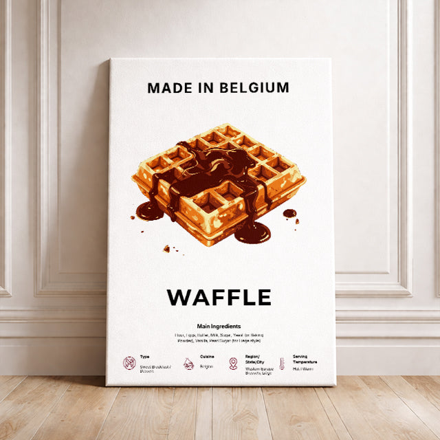 Waffle Art Print Modern Kitchen Wall Decor Gourmet Food Poster Made in Belgium Illustration Foodie Gift Belgian Cuisine Art Dessert Poster
