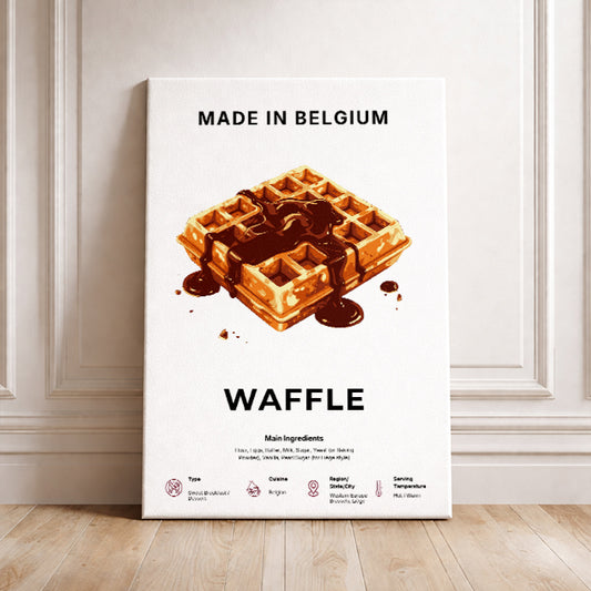 Waffle Art Print Modern Kitchen Wall Decor Gourmet Food Poster Made in Belgium Illustration Foodie Gift Belgian Cuisine Art Dessert Poster