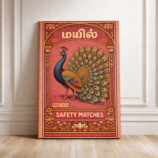 Vintage Peacock Matchbox Art Print Retro Indian Style Illustration Aesthetic Wall Decor Nature Lover Gift Colorful Bird Poster