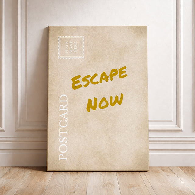 Funny Relatable Postcard: "Escape Now" Sarcastic Travel Wall Art Workplace Humor Print Gag Gift for Coworkers
