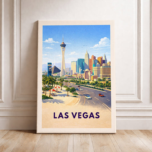 Las Vegas Nevada Travel Poster Stratosphere Art Print Modern Cityscape Wall Decor Strip Illustration Desert Wanderlust Gift