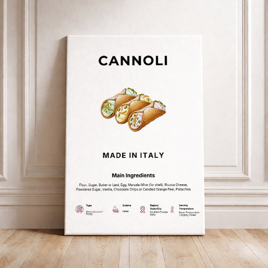 Cannoli Art Print Modern Kitchen Wall Decor Gourmet Food Poster Made in Italy Illustration Foodie Gift Italian Cuisine Art Dessert Poster