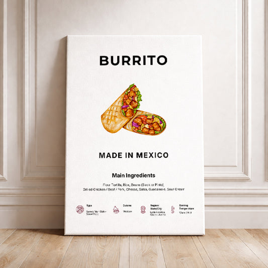 Burrito Art Print Modern Kitchen Wall Decor Gourmet Food Poster Made in Mexico Illustration Foodie Gift Mexican Art Street Food Poster