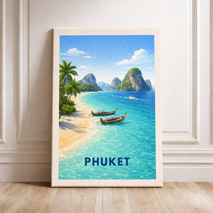 Phuket Thailand Travel Poster Andaman Sea Art Print Modern Coastal Wall Decor Tropical Island Illustration Wanderlust Gift
