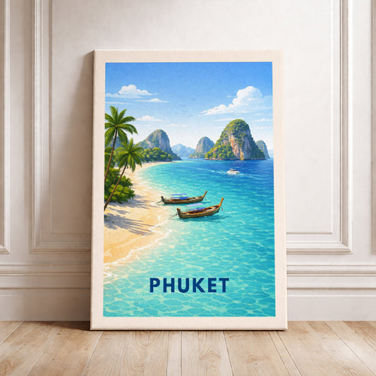 Phuket Thailand Travel Poster Andaman Sea Art Print Modern Coastal Wall Decor Tropical Island Illustration Wanderlust Gift