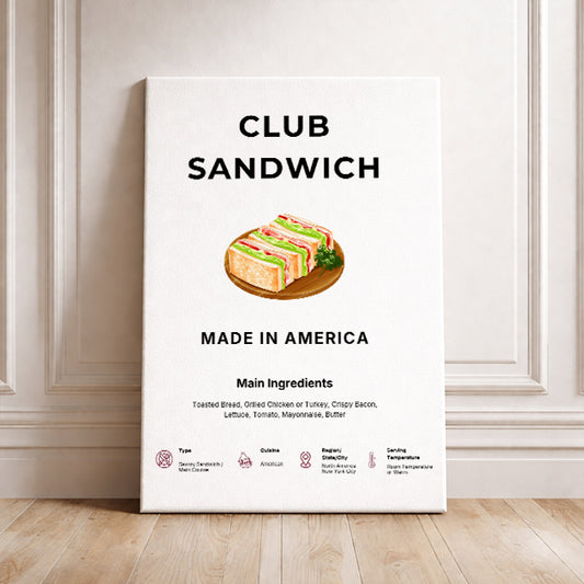Club Sandwich Art Print Modern Kitchen Wall Decor Gourmet Food Poster Made in USA Illustration Foodie Gift American Cuisine Art City Poster