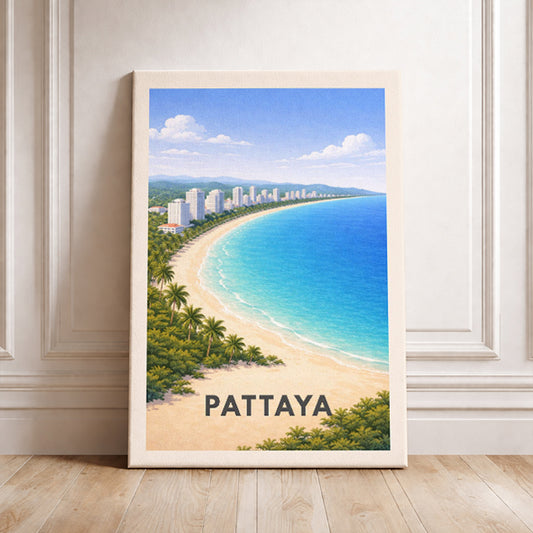 Pattaya Thailand Travel Poster Gulf of Siam Art Print Modern Coastal Wall Decor Tropical Beach Illustration Wanderlust Gift