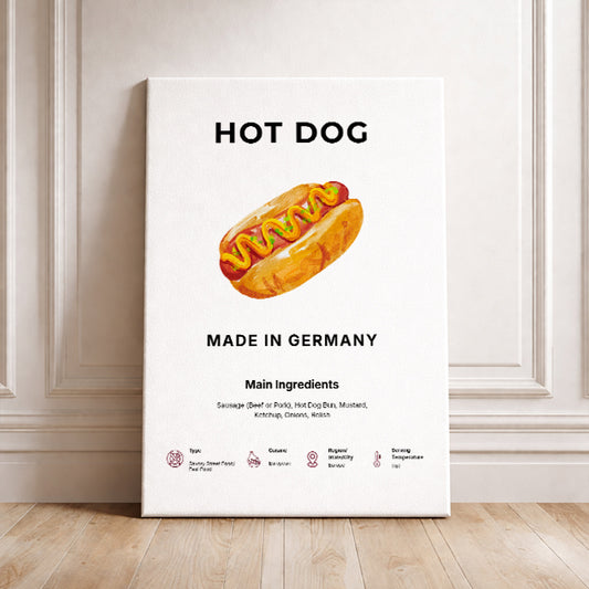Hot Dog Art Print Modern Kitchen Wall Decor Gourmet Food Poster Made in Germany Illustration Foodie Gift