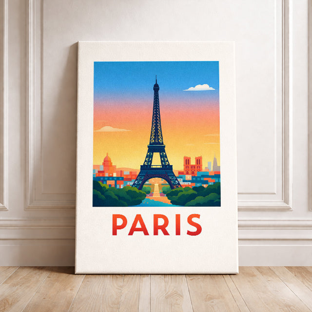 Paris France Travel Poster Eiffel Tower Art Print Modern Cityscape Wall Decor Seine River Illustration European Wanderlust Gift
