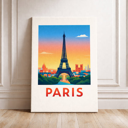 Paris France Travel Poster Eiffel Tower Art Print Modern Cityscape Wall Decor Seine River Illustration European Wanderlust Gift
