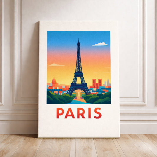Paris France Travel Poster Eiffel Tower Art Print Modern Cityscape Wall Decor Seine River Illustration European Wanderlust Gift