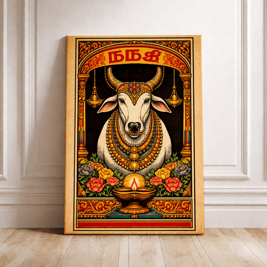 Vintage Sacred Cow Art Print Retro Matchbox Label Poster Indian Style Illustration Aesthetic Wall Decor Yoga Studio Gift