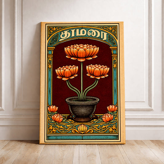 Vintage Lotus Flower Art Print Retro Matchbox Label Poster Indian Style Botanical Illustration Aesthetic Wall Decor Yoga Studio Gift