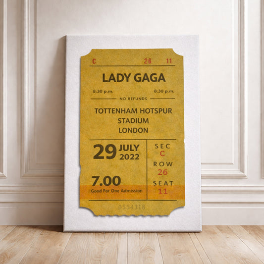 Vintage Lady Gaga Ticket Stub Print 2022 London Concert Poster Retro Music Wall Art Chromatica Ball Tour Fan Gift Tottenham Hotspur Stadium