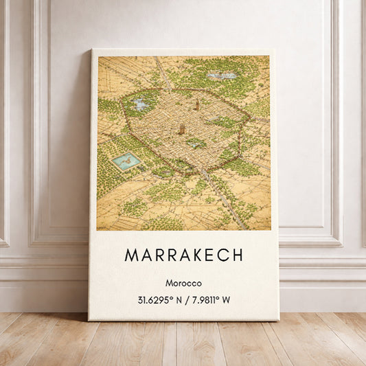 Marrakech, Morocco, Map Art Print Modern Minimalist City Map Poster Africa Wall Decor Travel Gift
