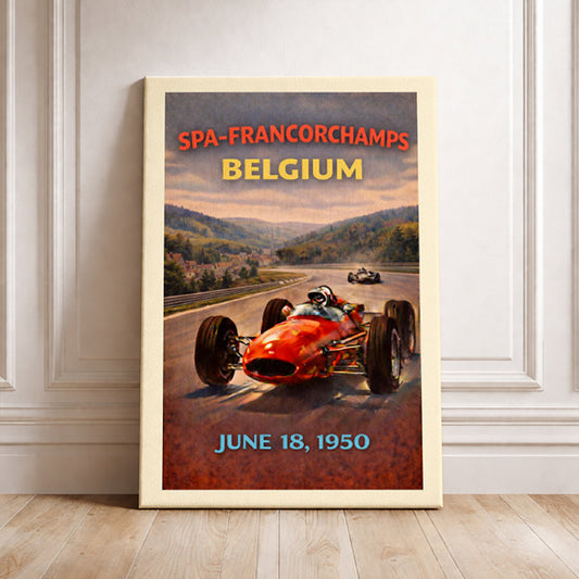 Spa-Francorchamps Art Print, Belgium Vintage Racing Poster, Belgian Grand Prix Wall Decor, F1 History Gift, Classic Race Car