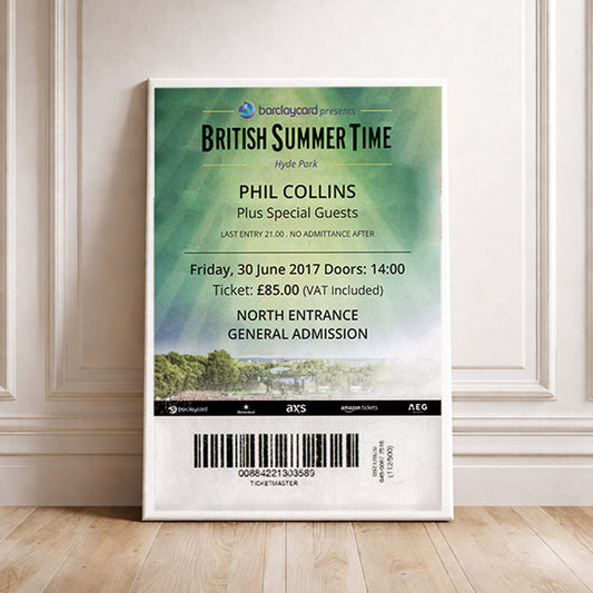 Phil Collins Hyde Park 2017 Vintage Concert Ticket Art Print Retro Music Poster British Summer Time Wall Decor BST London Gig Souvenir Gift