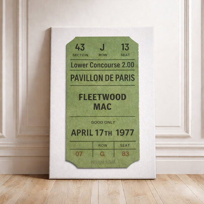 Vintage Fleetwood Mac Ticket Stub Print 1977 Paris Concert Poster Retro Music Wall Art Classic Rock Fan Gift Pavillon de Paris