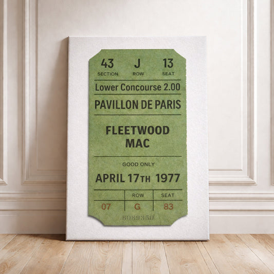 Vintage Fleetwood Mac Ticket Stub Print 1977 Paris Concert Poster Retro Music Wall Art Classic Rock Fan Gift Pavillon de Paris
