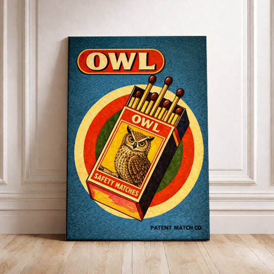 Retro Owl Matchbox Art Print Vintage Style Safety Matches Poster Antique Illustration Cabin Decor Aesthetic Gift