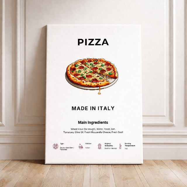 Pizza Art Print Modern Kitchen Wall Decor Gourmet Food Poster Made in Italy Illustration Foodie Gift Italian Cuisine Art