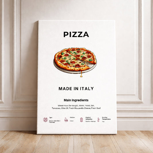 Pizza Art Print Modern Kitchen Wall Decor Gourmet Food Poster Made in Italy Illustration Foodie Gift Italian Cuisine Art