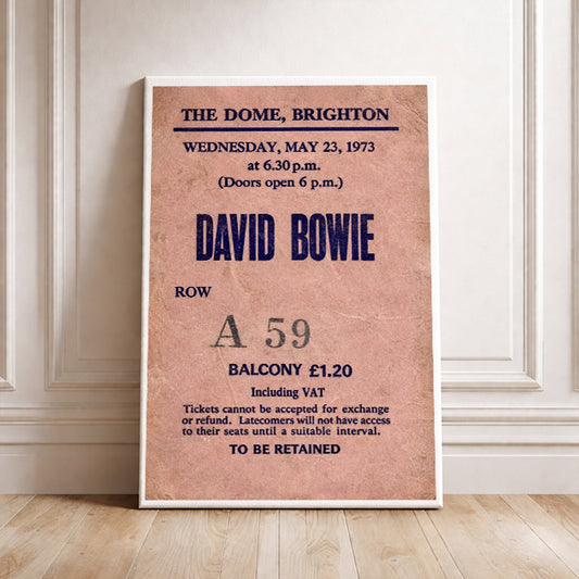 David Bowie The Dome Brighton 1973 Vintage Concert Ticket Art Print Retro Music Poster Ziggy Stardust Wall Decor Nostalgic Gig Souvenir Gift