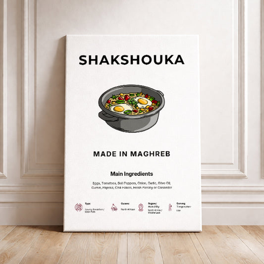 Shakshouka Art Print Modern Kitchen Wall Decor Gourmet Food Poster Made in Maghreb Illustration Foodie Gift North African Cuisine Art