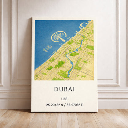 Dubai UAE Map Art Print Modern Minimalist City Map Poster Middle East Wall Decor Travel Gift Palm Jumeirah Art
