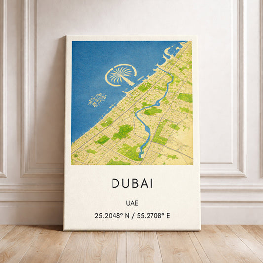 Dubai UAE Map Art Print Modern Minimalist City Map Poster Middle East Wall Decor Travel Gift Palm Jumeirah Art