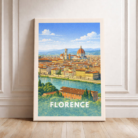 Florence Italy Travel Poster Duomo Art Print Modern Cityscape Wall Decor Tuscany Landscape Illustration Renaissance Wanderlust Gift