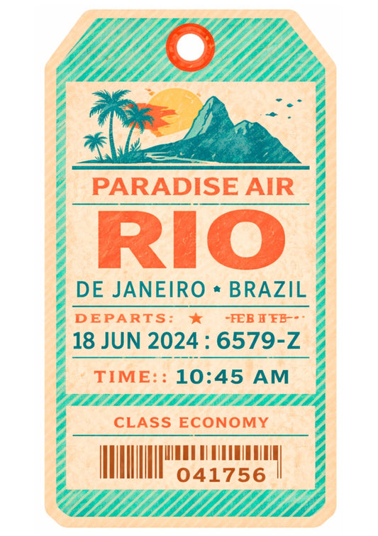 Rio de Janeiro Brazil Travel Art – Vintage Luggage Tag Style Retro Wall Decor
