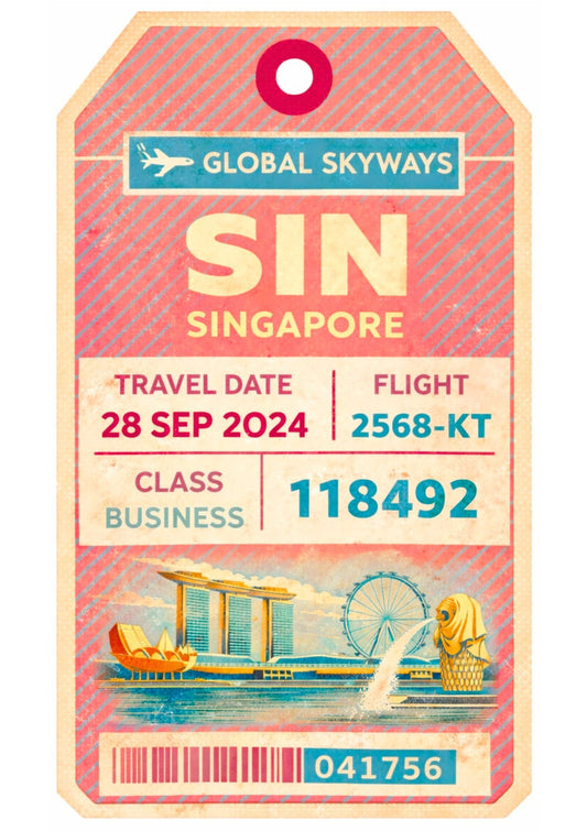 Singapore Travel Art Print – Vintage Boarding Pass Luggage Tag Wall Decor