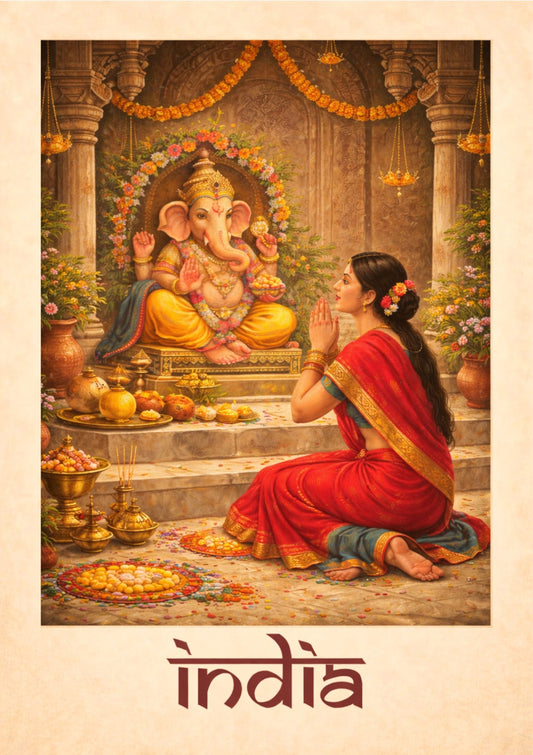 Traditional Indian Veena Player Art Print – Classical Music & Cultural Heritage Painting