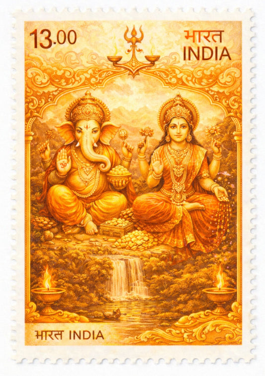 Ganesha and Lakshmi Hindu Devotional Art Print – Indian Spiritual Prosperity Wall Art