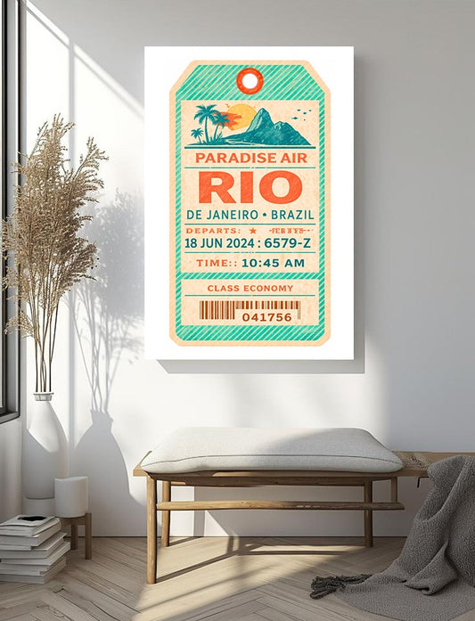 Rio de Janeiro Brazil Travel Art – Vintage Luggage Tag Style Retro Wall Decor