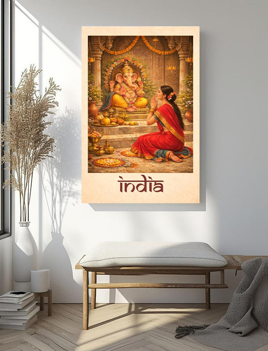 Traditional Indian Veena Player Art Print – Classical Music & Cultural Heritage Painting