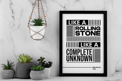 Like a Rolling Stone Lyric Wall Art | Bob Dylan Typography Print | Bold Black and White Rock Music Poster